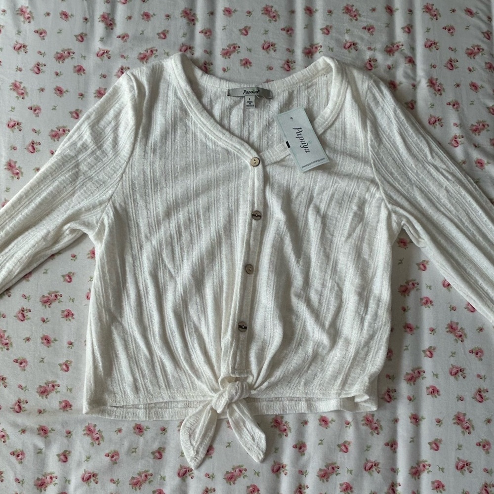 🌲Papaya White Ribbed Long Sleeve Button Down🌲